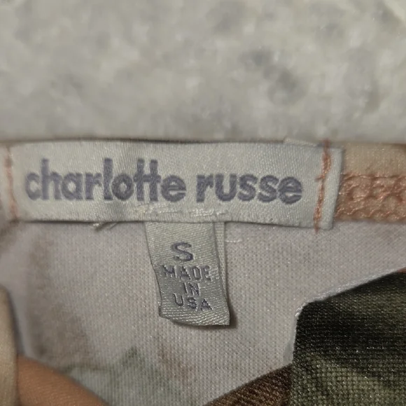 Charlotte Russe Tan Floral Off-Shoulder Lace-Up Skater Dress - Picture 4 of 5